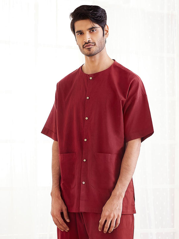 Jashvi Men's Maroon Cotton Short Kurta