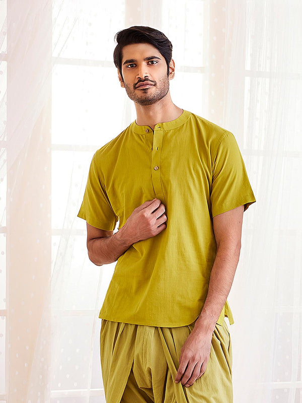 Jashvi Men's Mustard Cotton Short Kurta