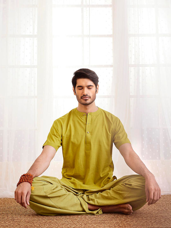 Jashvi Men's Mustard Cotton Kurta And Dhoti Set