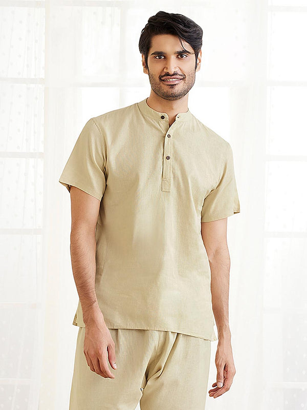 Jashvi Men's Beige Cotton Short Kurta