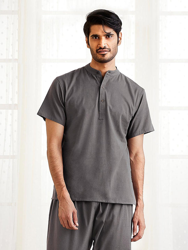 Jashvi Men's Grey Cotton Short Kurta