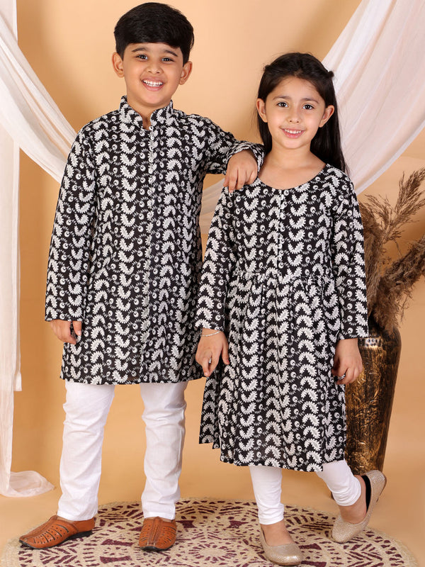 Jashvi Black Pure Cotton Chikankari Siblings Set