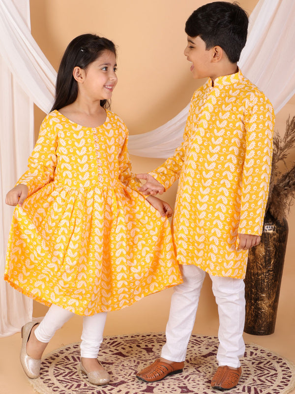 Jashvi Orange Pure Cotton Chikankari Siblings Set