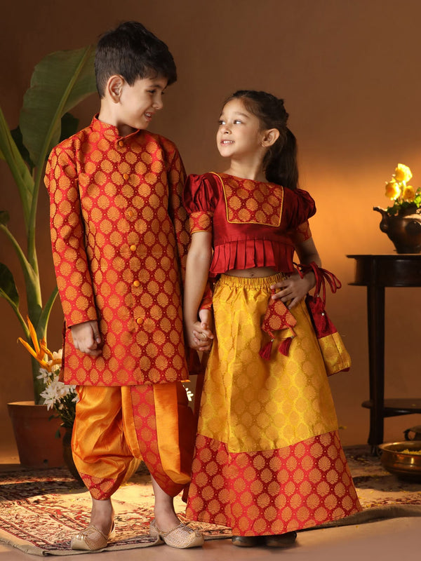 Jashvi Red Maroon BHAI BEHEN Siblings Matching Set