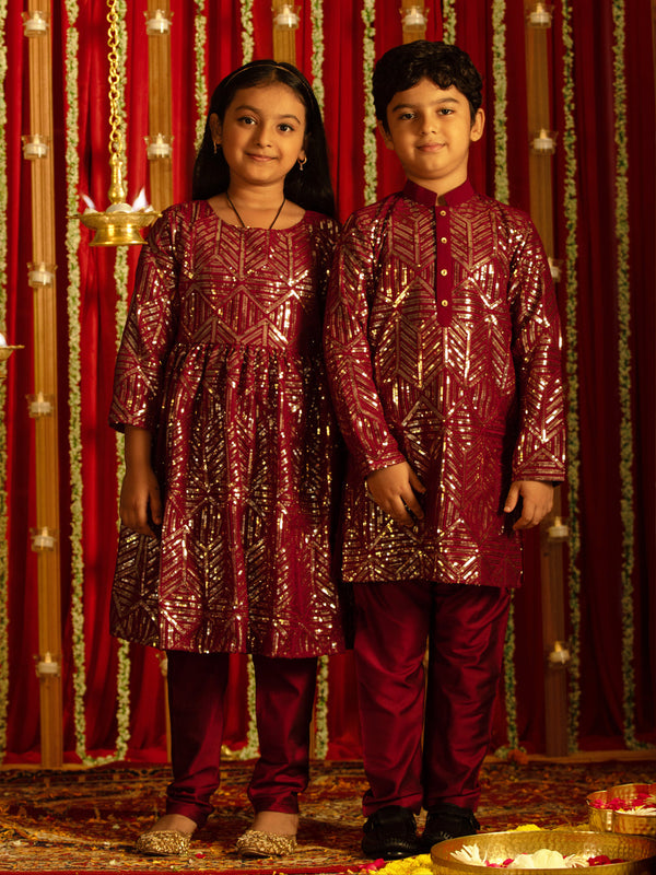 Jashvi Maroon BHAI BEHEN Siblings Matching Set