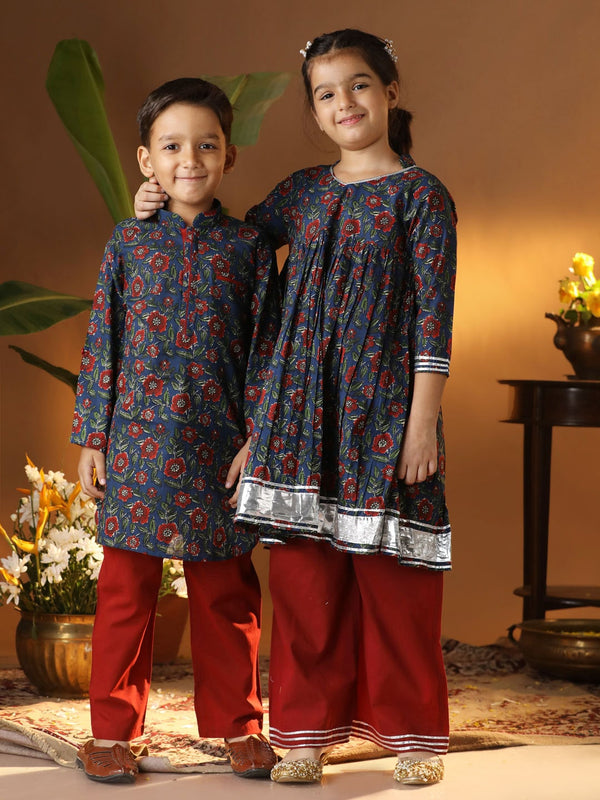 Jashvi Navy Blue BHAI BEHEN Siblings Matching Set