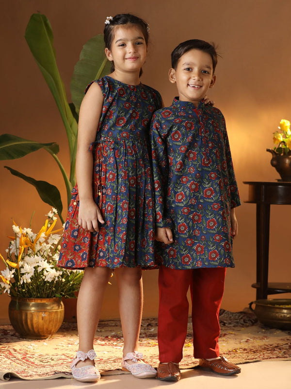 Jashvi Navy Blue BHAI BEHEN Siblings Matching Set