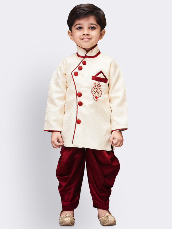 Jashvi Boys' Gold Cotton Silk Kurta and Dhoti Pant Set