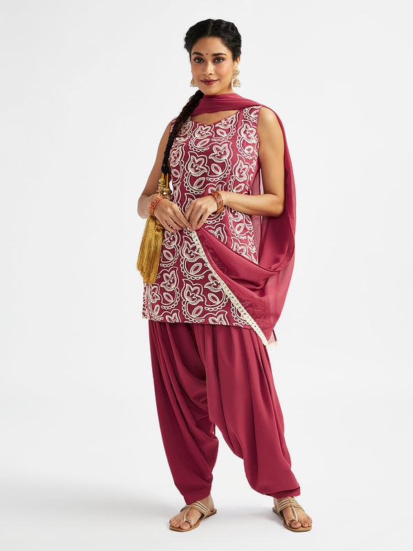 Jashvi Women's Maroon Kurta Patiala Set