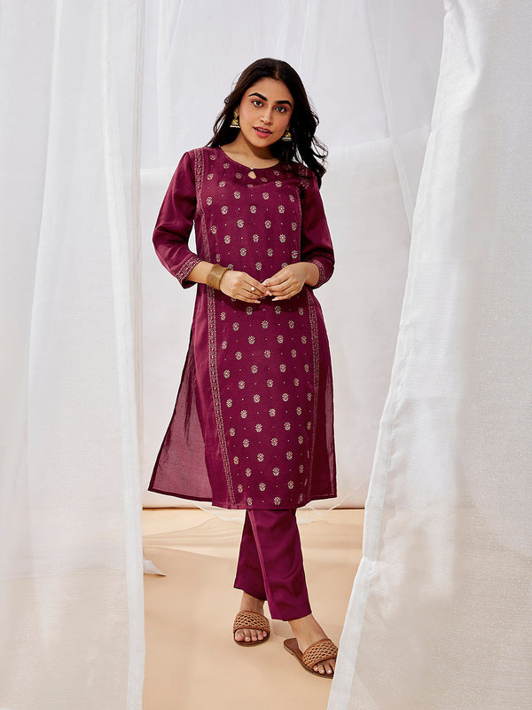 Jashvi Women's Wine Kurta Set