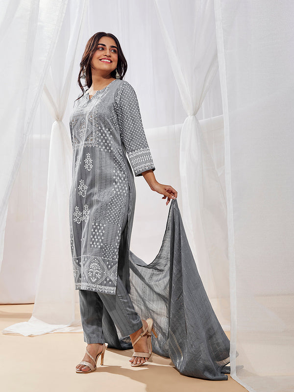 Jashvi Women's Gray Kurta Set