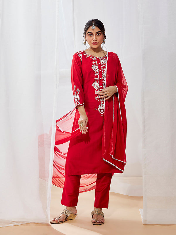 Jashvi Women's Red Kurta Set