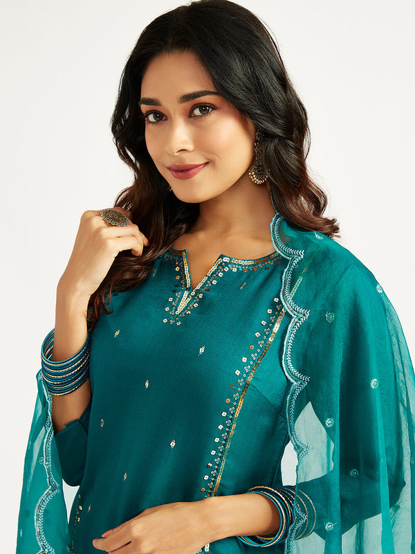 Jashvi Women's Bottle Green Kurta Set