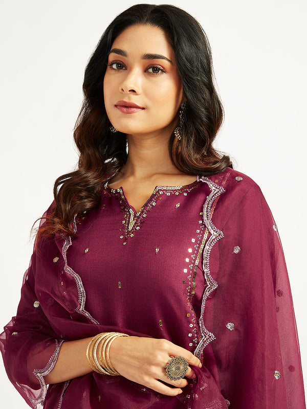 Jashvi Women's Wine Kurta Set