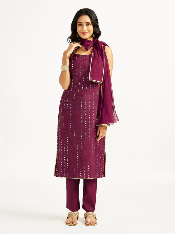 Jashvi Women's Wine Kurta Set