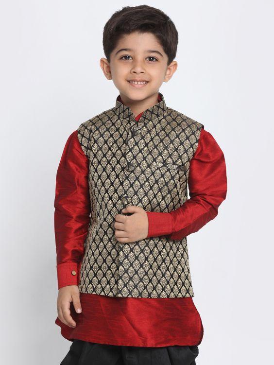 Cotton Silk Blend Nehru Jacket for Boys - Vastramay Boys