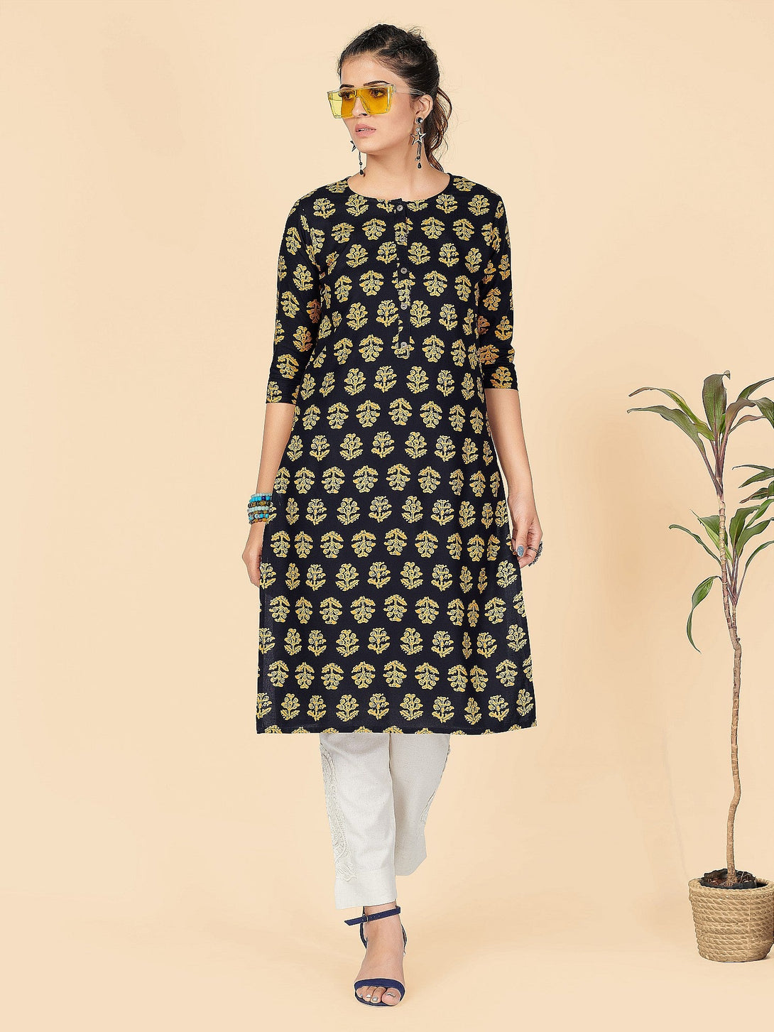 Women's Black Rayon Kurta By Vbuyz (1Pc)