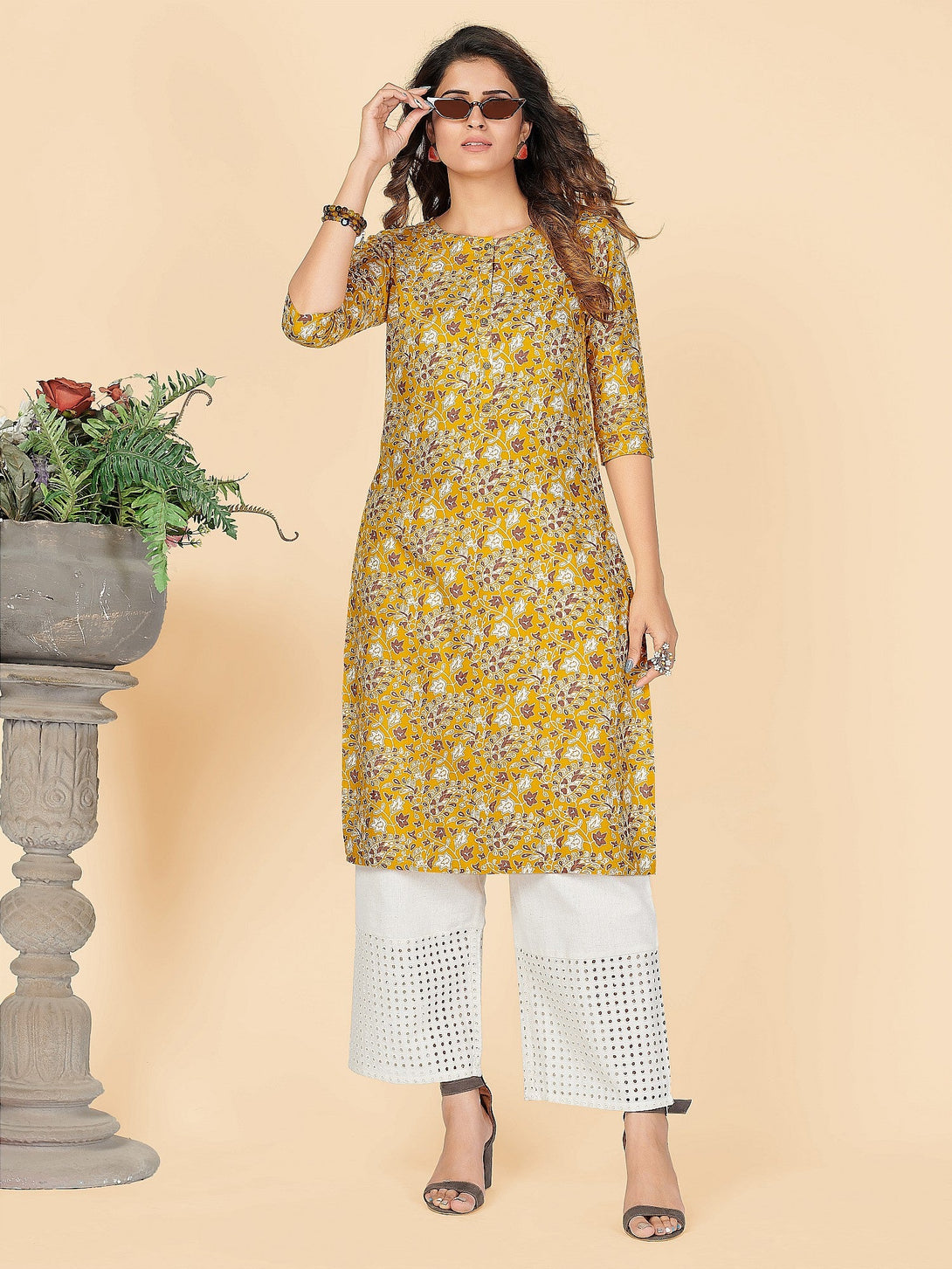 Women's Yellow Rayon Kurta By Vbuyz (1Pc)