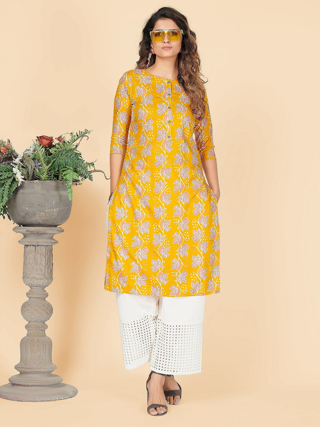 Women's Yellow Rayon Kurta By Vbuyz (1Pc)