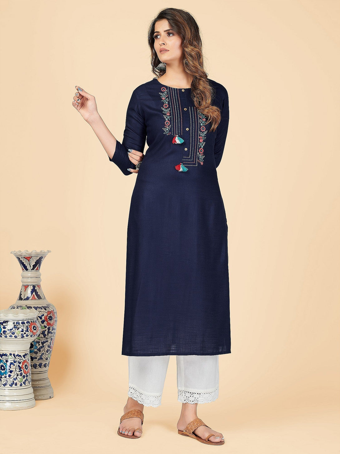 Women's Navy Blue Rayon Kurta By Vbuyz (1Pc)