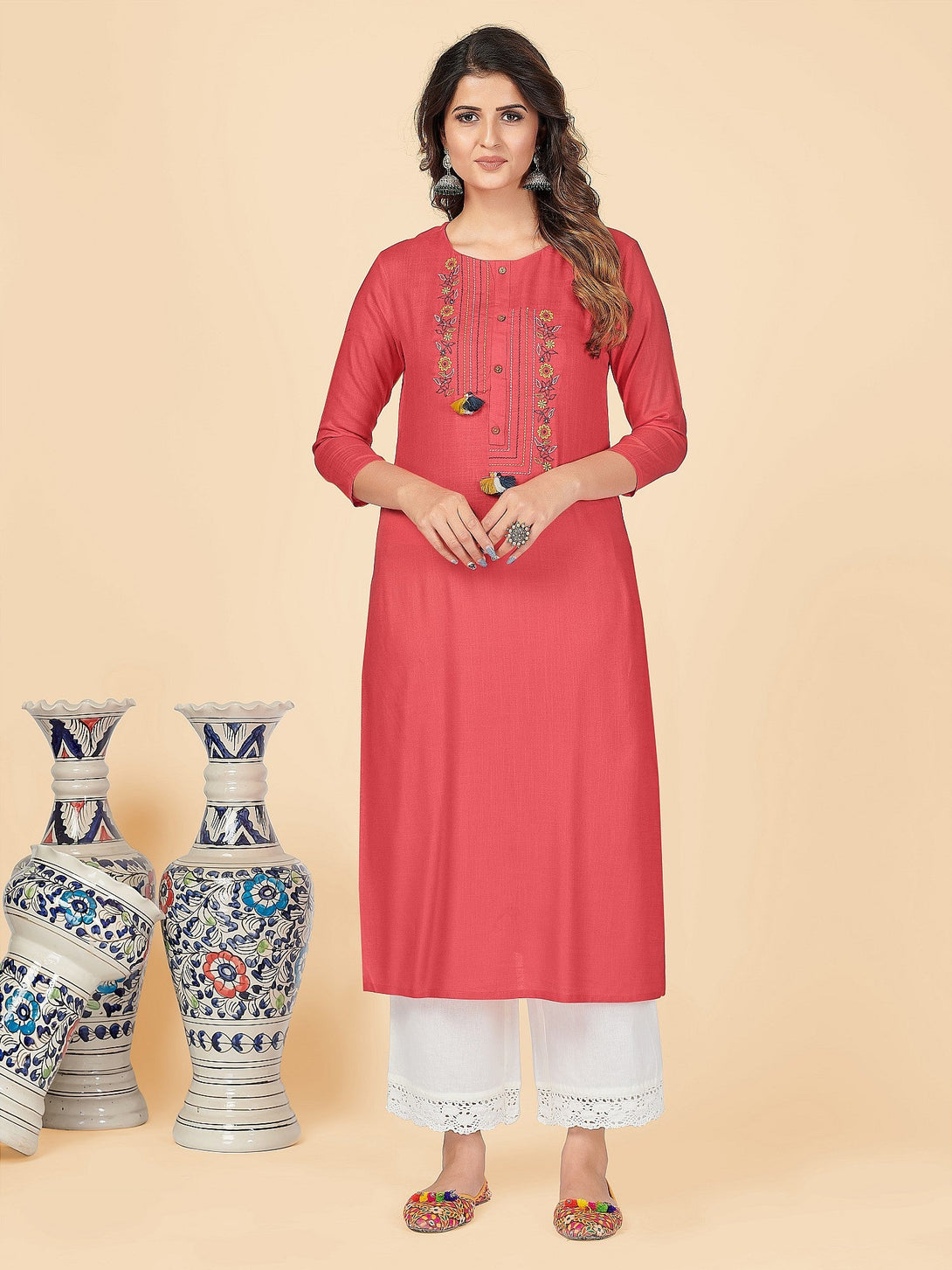 Women's Rust Pink Rayon Kurta By Vbuyz (1Pc)