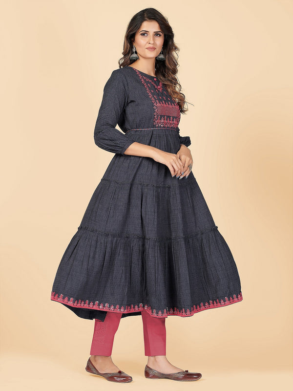 Women's Dark Blue Anarkali Rayon Kurta By Vbuyz (1Pc)