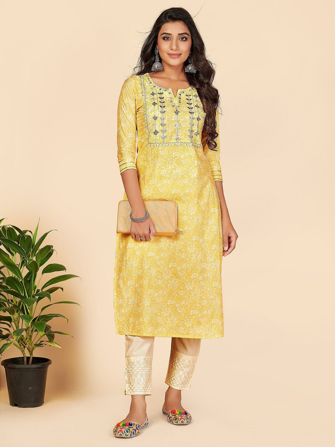 Women's Yellow Cotton Kurta By Vbuyz (1Pc)