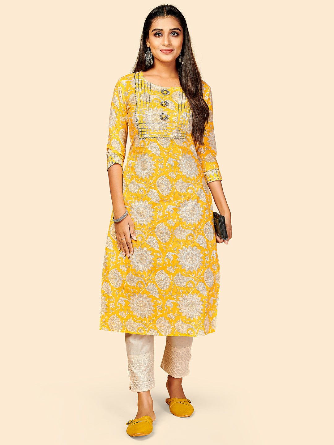 Women's Yellow Cotton Kurta By Vbuyz (1Pc)