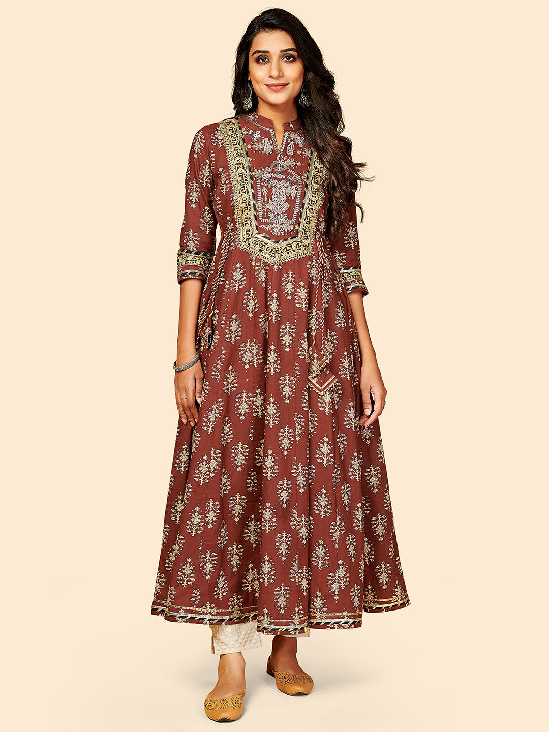 Women's Brown Printed Anarkali Kurta By Vbuyz- (1Pc Set)