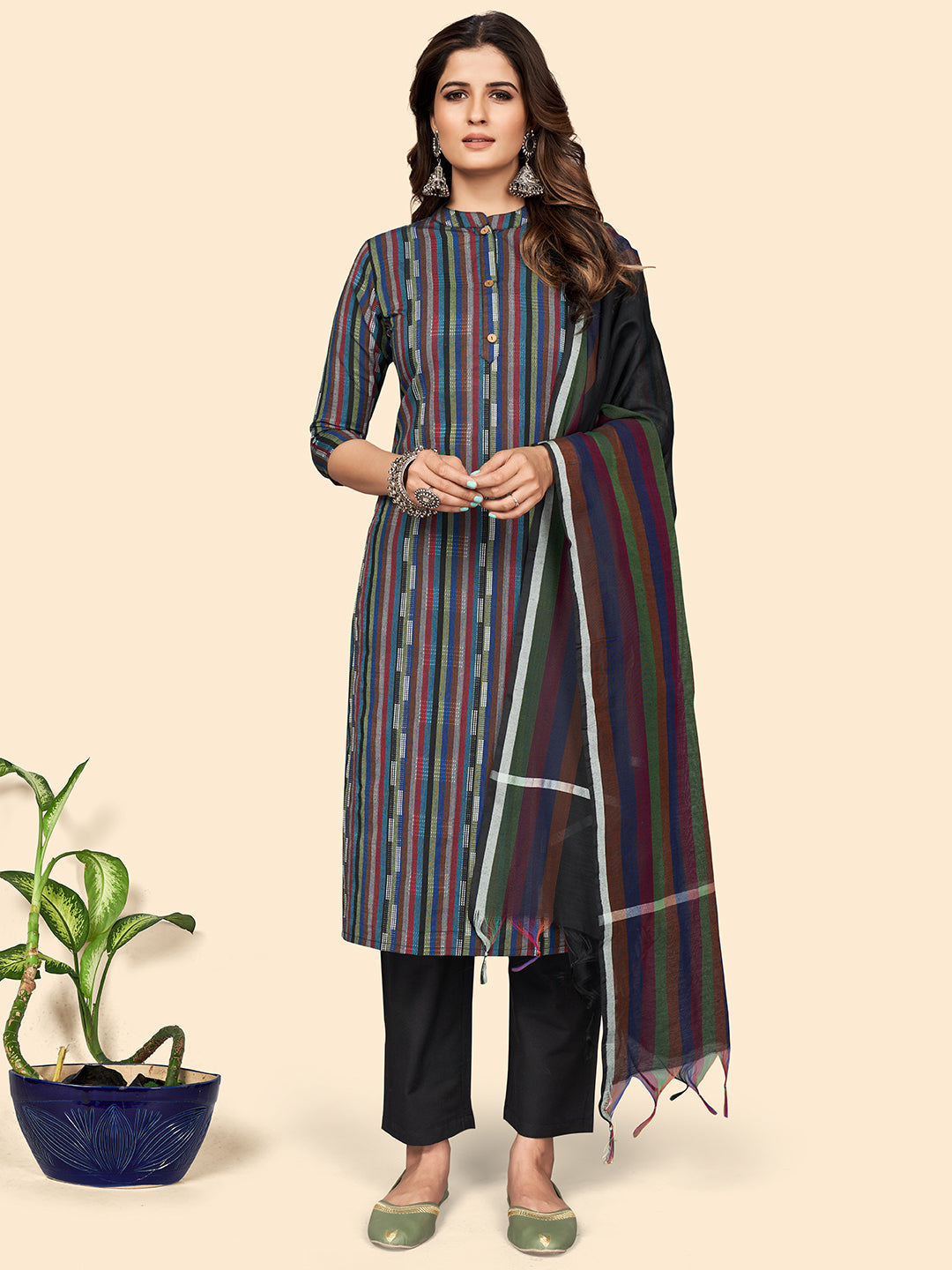 Women's Multicolour Kurta & Pant With Dupatta By Vbuyz- (3Pcs Set)