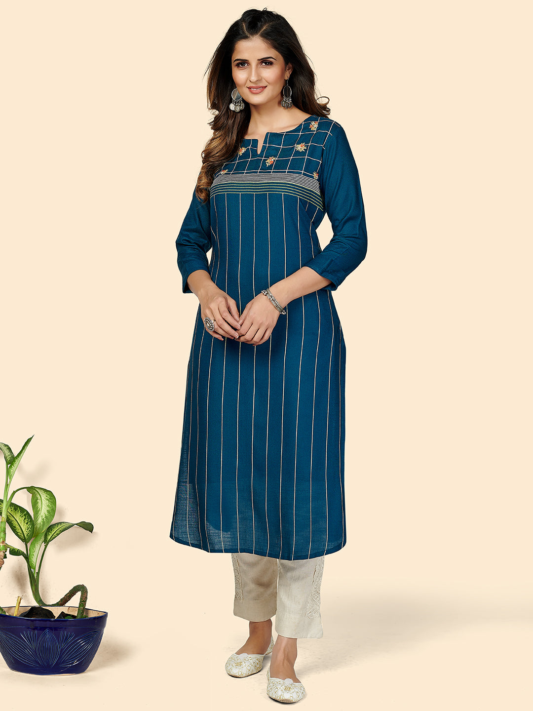 Women's Blue Embroidered Kurta By Vbuyz- (1Pc Set)