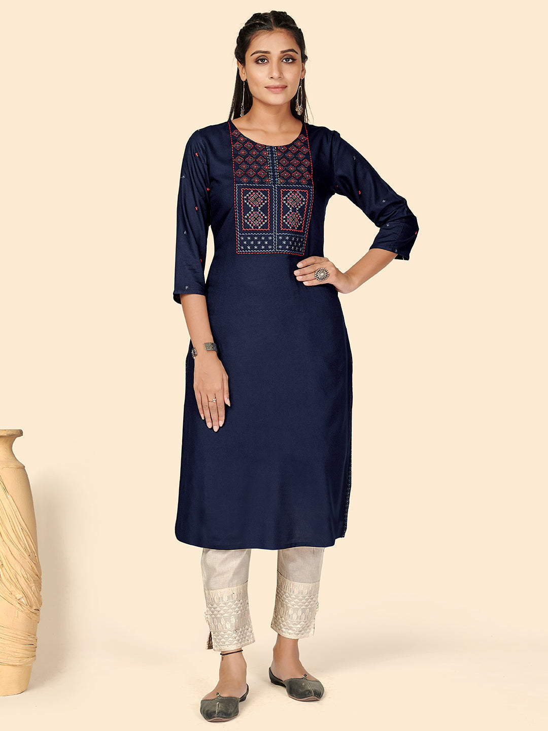 Women's Blue Embroidered Kurta By Vbuyz- (1Pc Set)