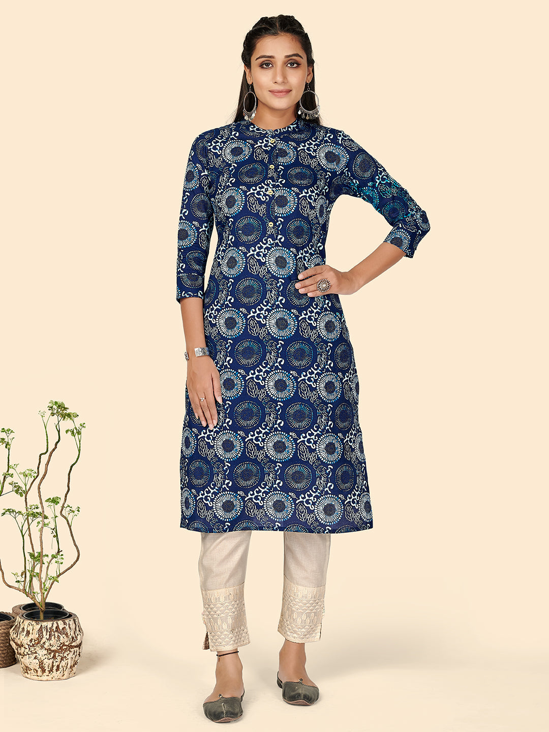 Women's Blue Printed Cotton Kurta By Vbuyz- (1Pc Set)