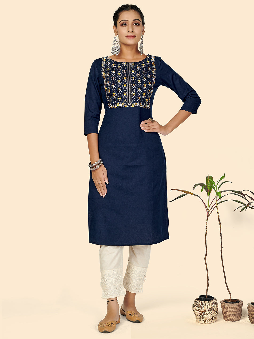 Women's Blue Embroidered Kurta By Vbuyz- (1Pc Set)