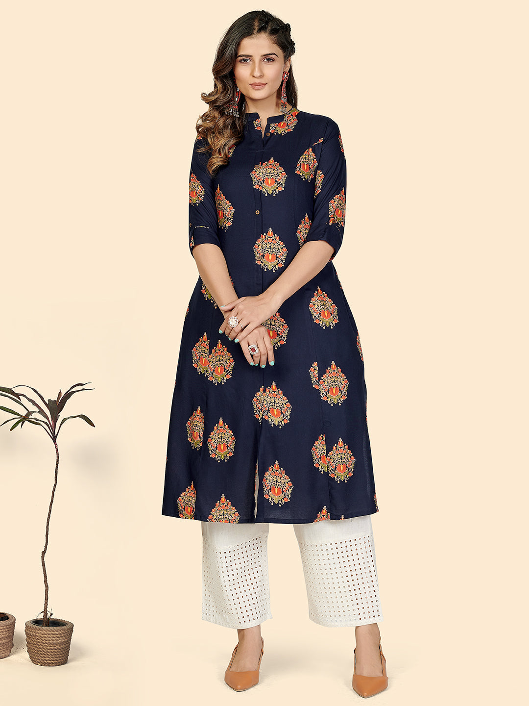 Women's Dark Blue Rayon Kurta By Vbuyz (1Pc)