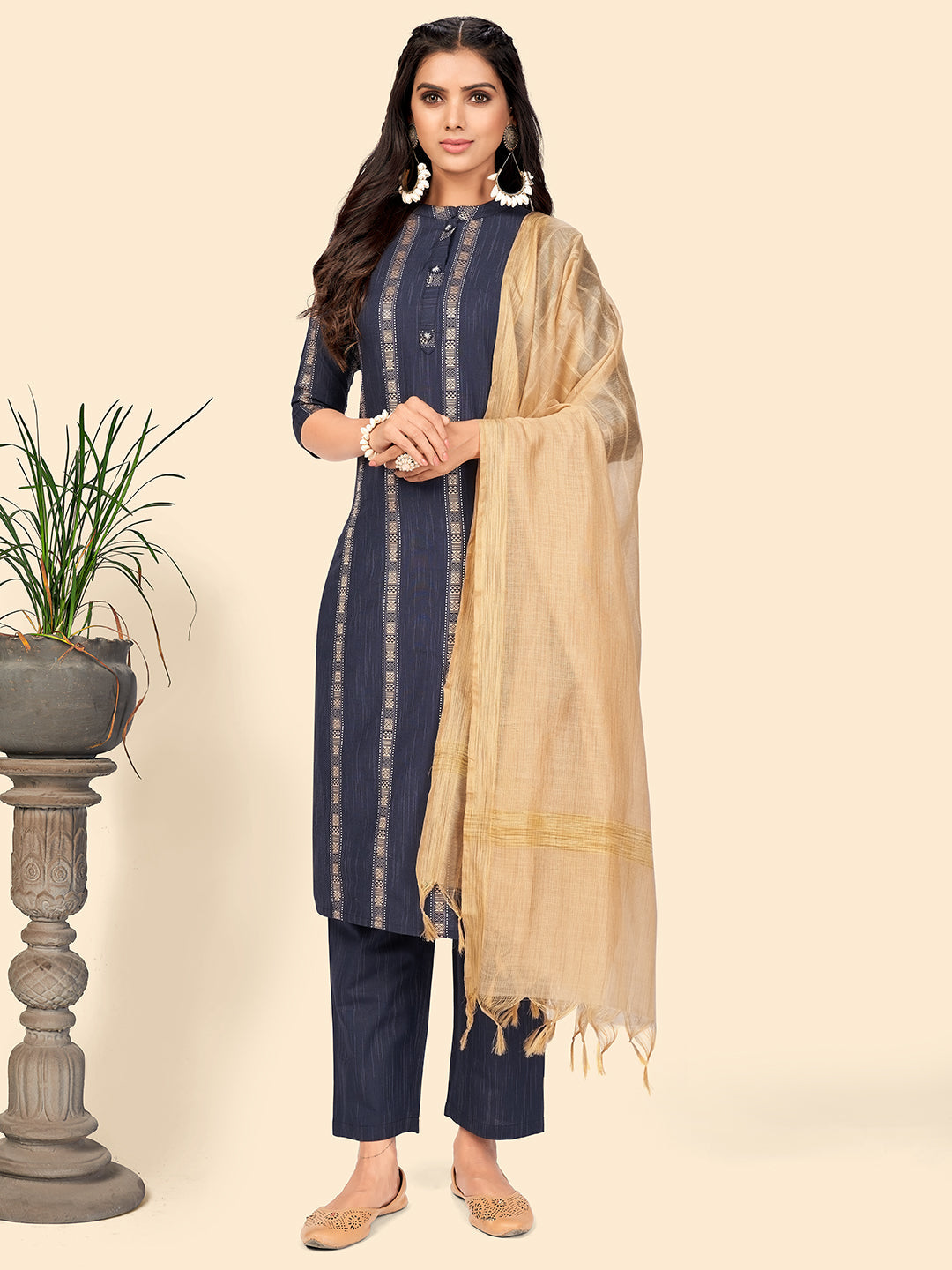 Women's Blue Kurta & Pant With Dupatta Set By Vbuyz- (3Pcs Set)