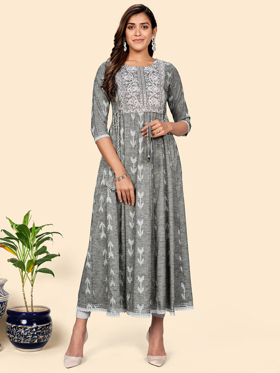 Women's Embroidered Anarkali Cotton Blend Pista Stitched Dress - Vbuyz