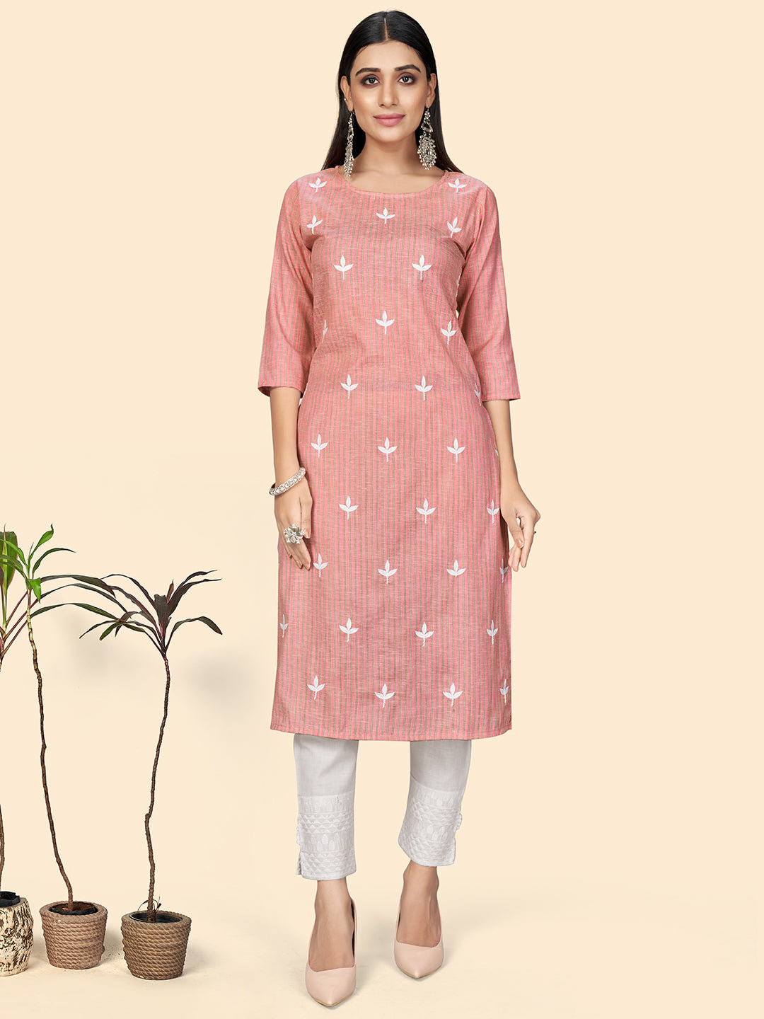 Women's Pink Cotton Kurta By Vbuyz (1Pc)