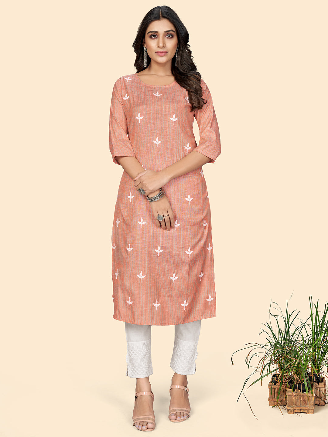 Women's Orange Cotton Kurta By Vbuyz (1Pc)