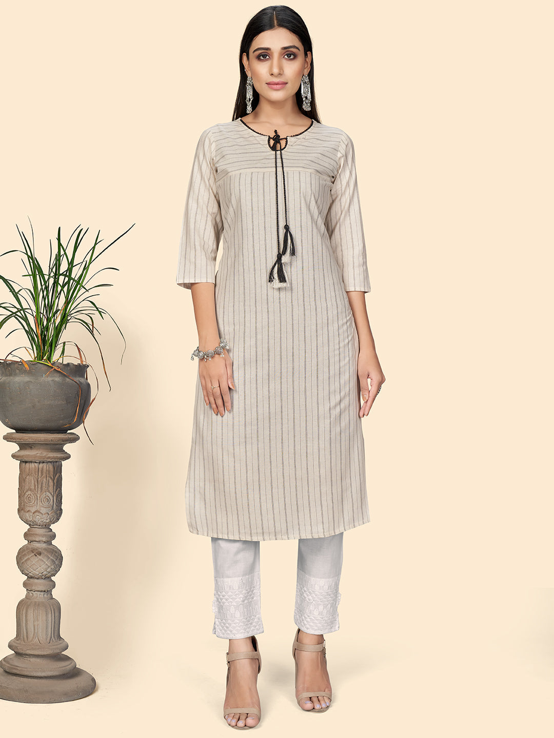 Women's White Cotton Kurta By Vbuyz (1Pc)