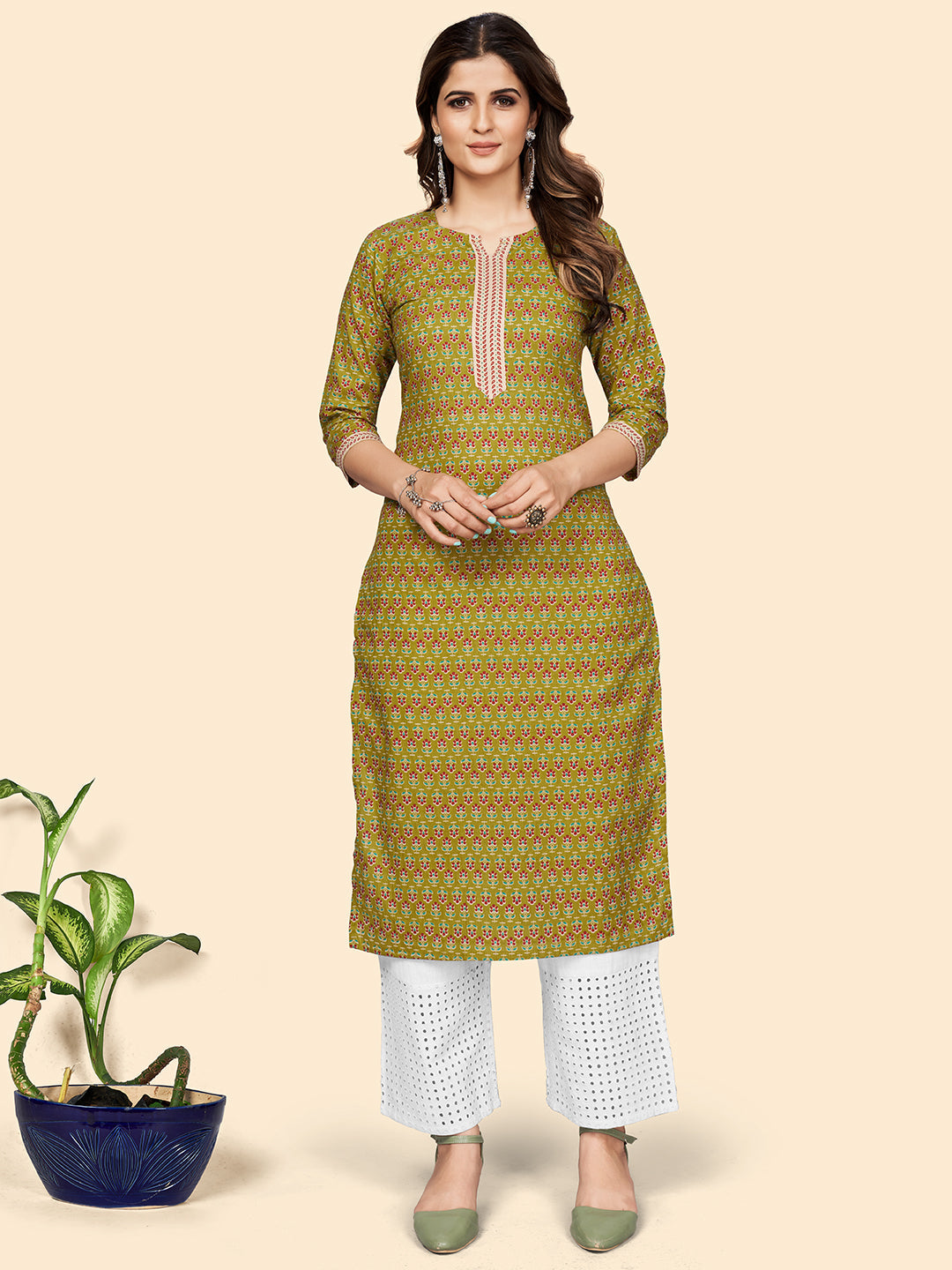 Women's Green Cotton Kurta By Vbuyz (1Pc)