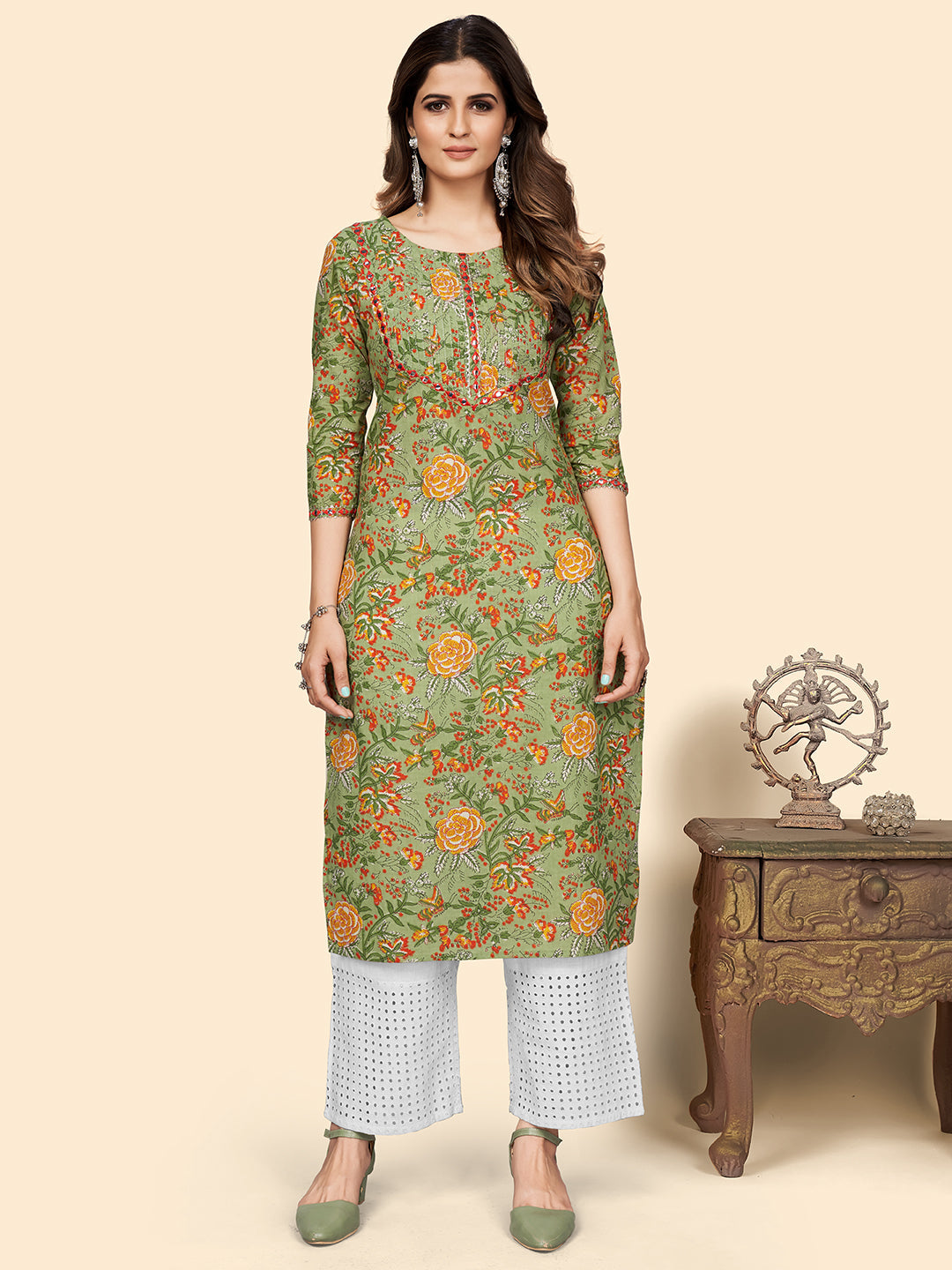 Women's Green Cotton Kurta By Vbuyz (1Pc)