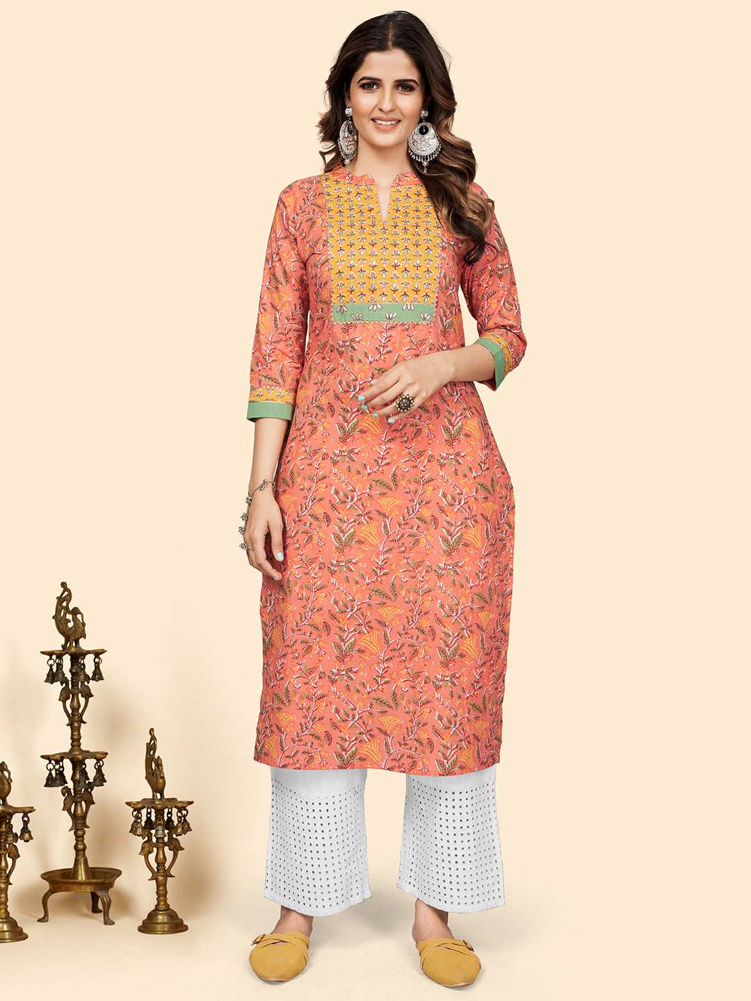 Women's Orange Cotton Kurta By Vbuyz (1Pc)