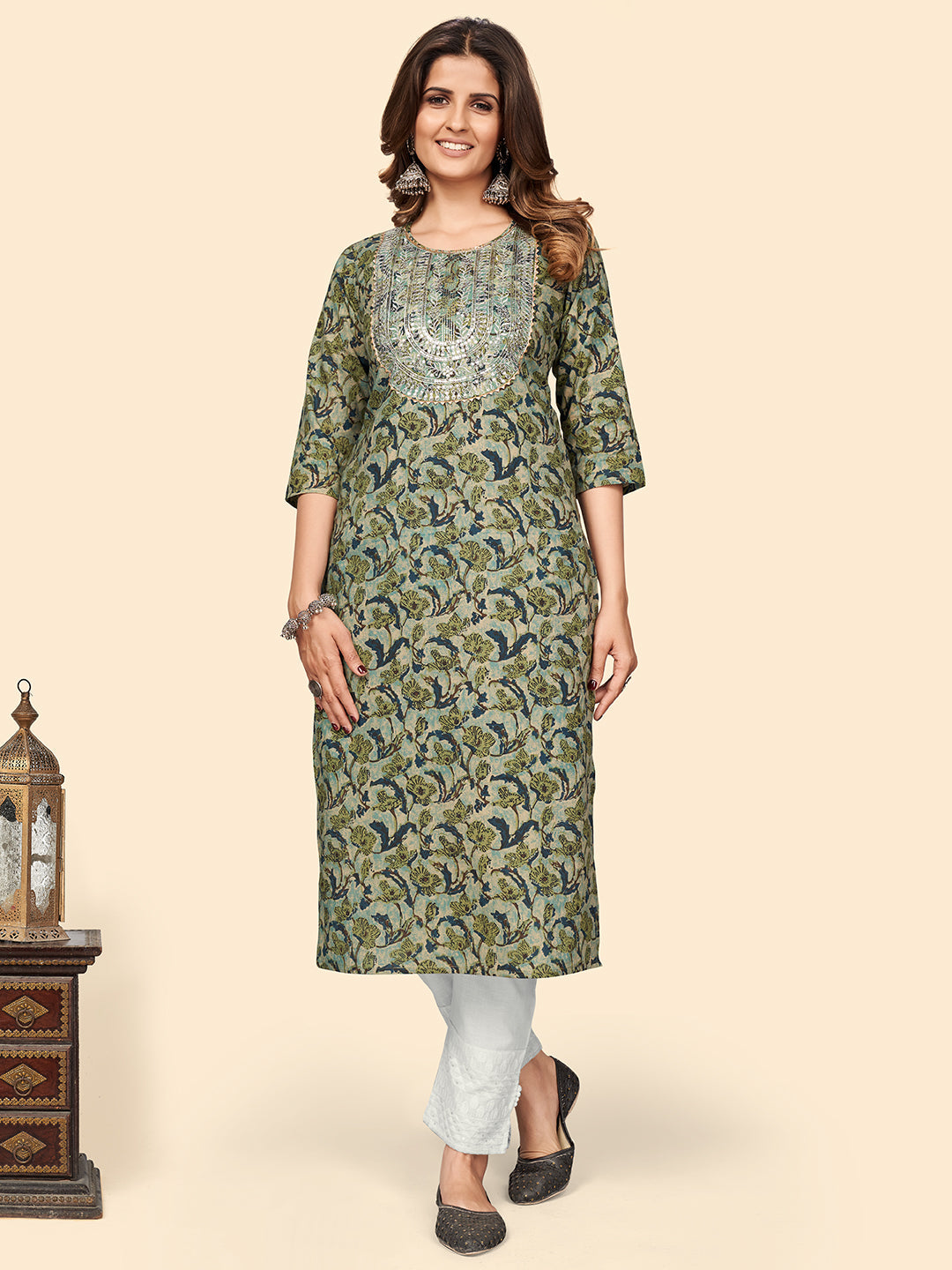 Women's Green Cotton Kurta By Vbuyz (1Pc)