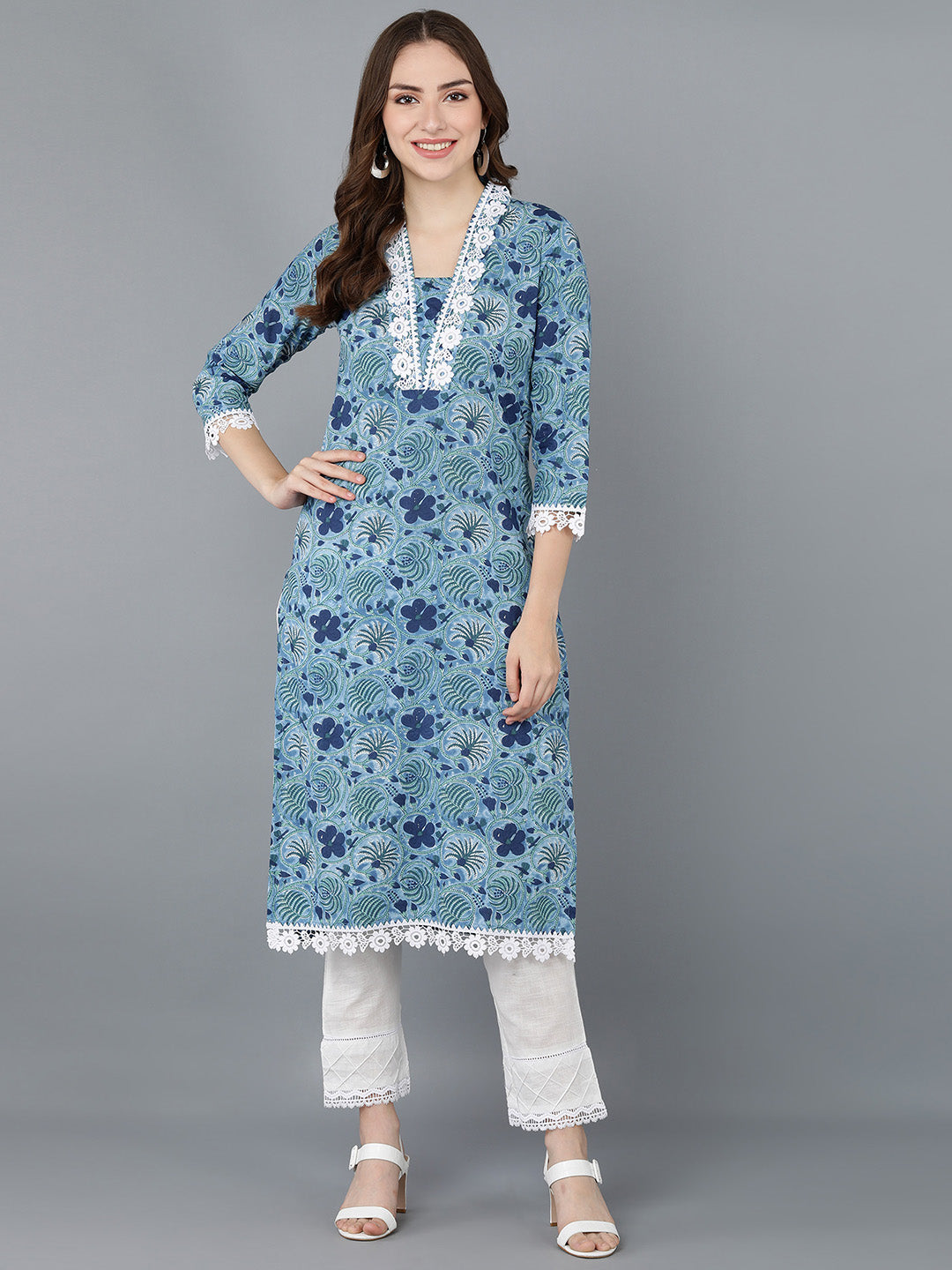 Women's Ahika Cotton Floral Printed Kurta - Ahika