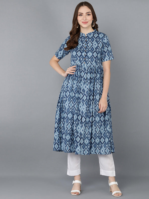 Women's Ahika Cotton Blend Geometric Printed Kurta - Ahika