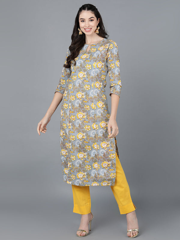 Women's Ahika Cotton Blend Floral Printed Kurta - Ahika