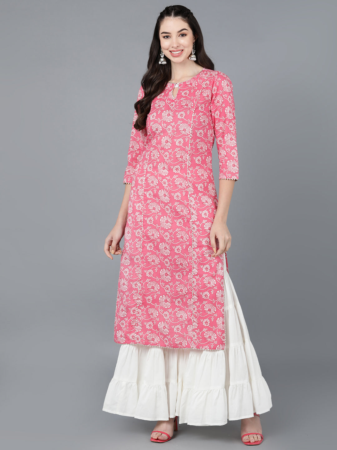 Women's Ahika Cotton Blend Floral Printed Kurta - Ahika