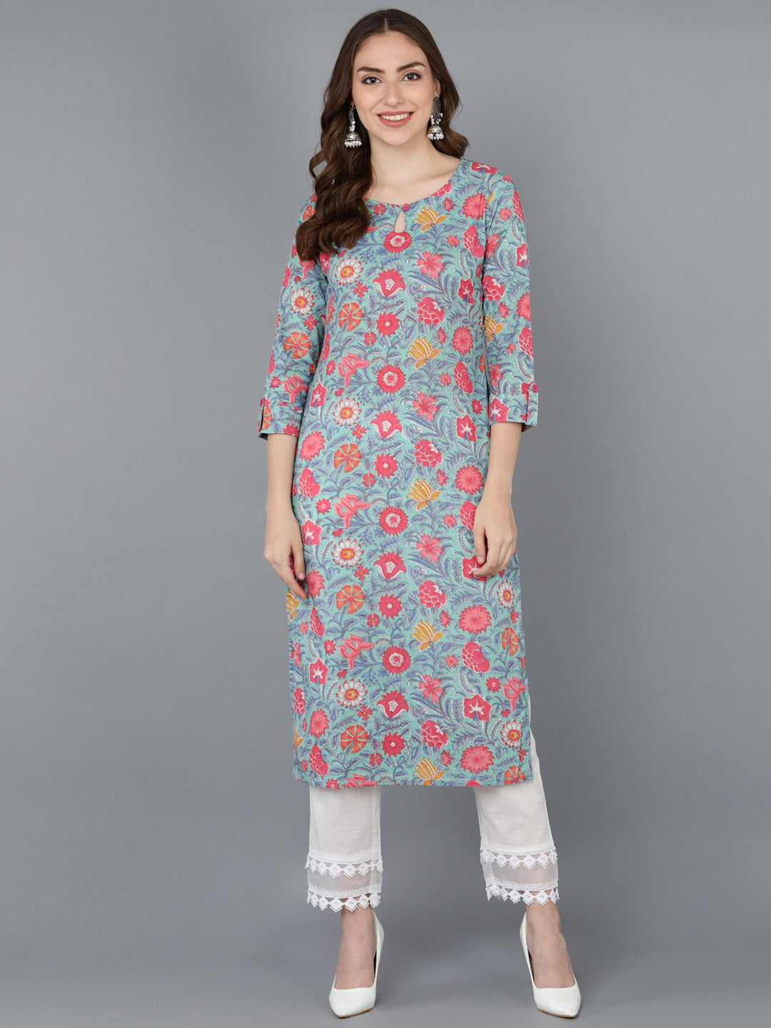 Women's Ahika Cotton Blend Floral Printed Kurta - Ahika