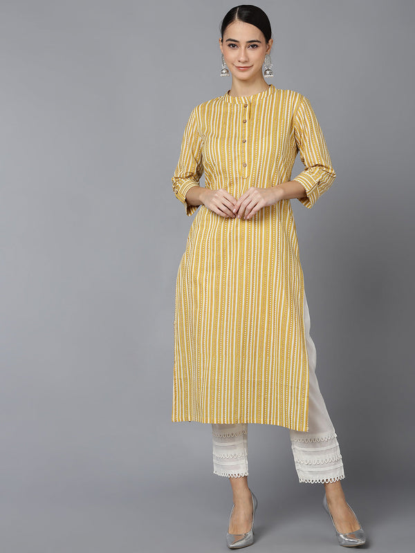 Women's Cotton Striped Printed Kurta - Ahika